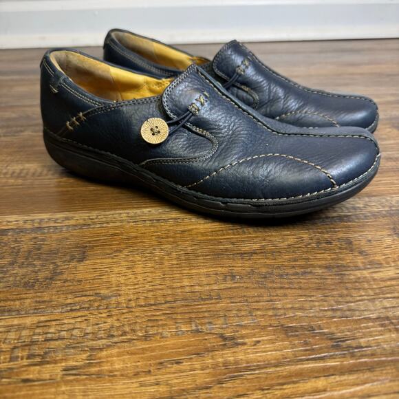 Clarks Unstructured size 10 Un Loop blue leather loafers slip on comfort - Picture 2 of 11